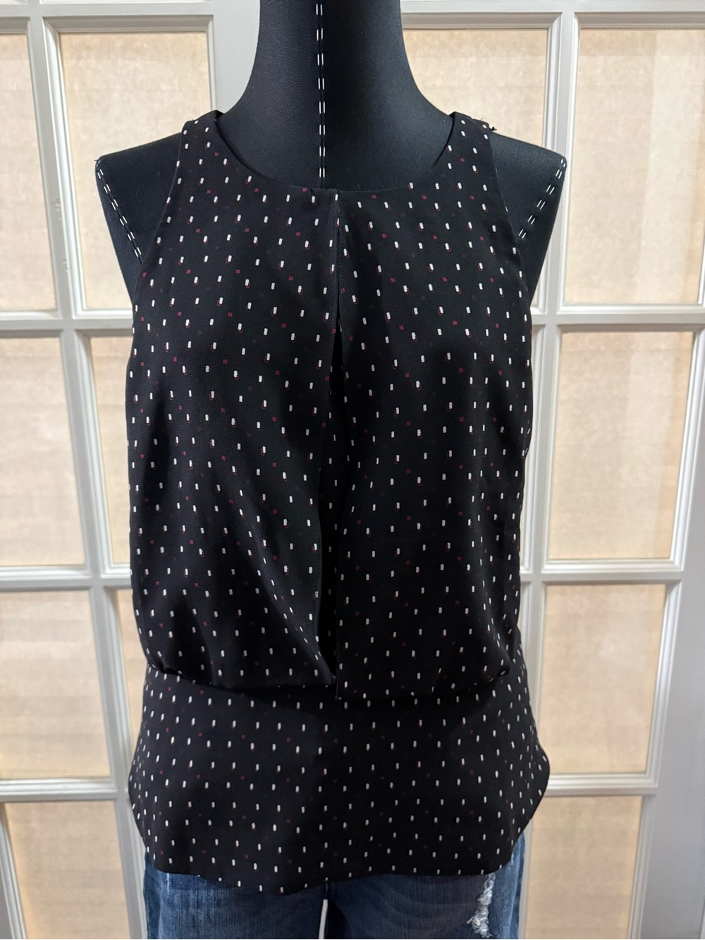 Ann Taylor Black Sleeveless Dot-Print Camisole